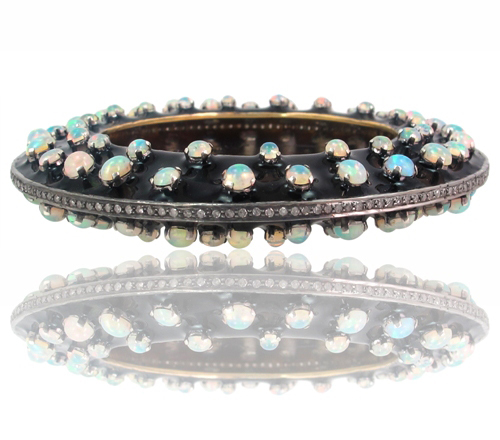 Opal Diamond Gold Bangle