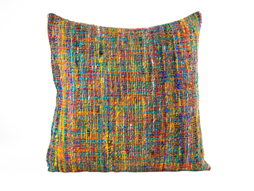 Multicolor Silk Cushion Cover - 100% Silk Square Shape Multi Color Plain Dyed Pattern Hand Woven Finish | Stylish Stripe Design