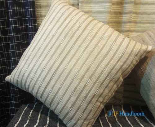Designer Beautiful Cushion Cover - Cotton, Square Shape, Cream Color, Hand Woven, Stripe Pattern | Smooth Texture, Superior Luster, Excellent Finish