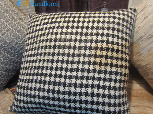 Silk Hand Woven Designer Cushion Cover - 100% Silk, Square Shape, Black and White Printed Pattern | Hand Woven Craftsmanship