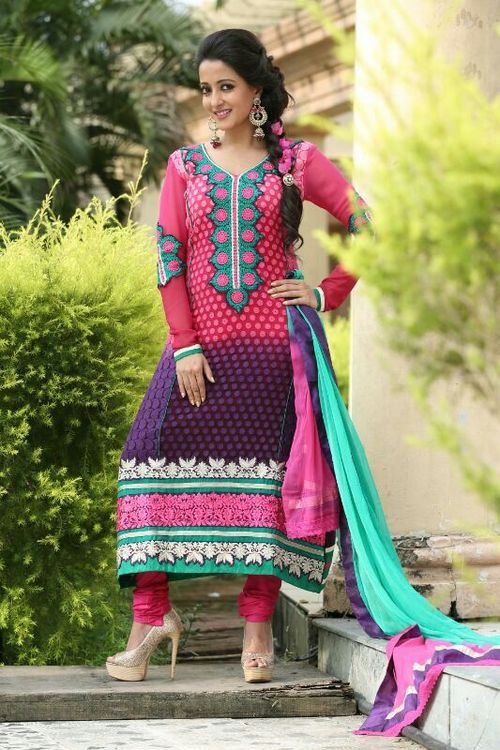Designer Pink Purple Sawlar Kameez