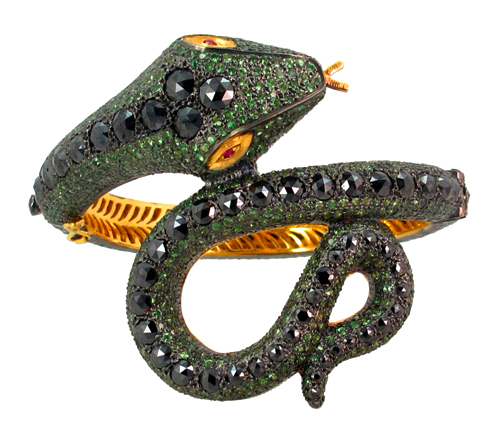 Ruby Tsavorite Diamond Gold Bangle