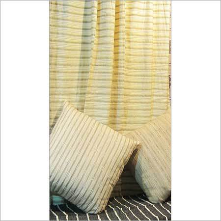 Light Yellow 100% Silk Curtain - Handmade Striped Design | Plain Dyed, Ideal for Window Treatment, 100% Silk Material