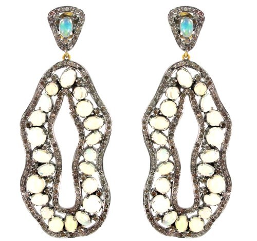 Gold Diamond Opal Earrings