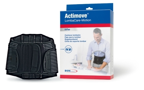 Actimove LombaCare-Motion - Latex-Free, Multiple Sizes, Black, Double-Layer Compression | Back Support, Adjustable Compression, Breathable, Hand Loop Closure