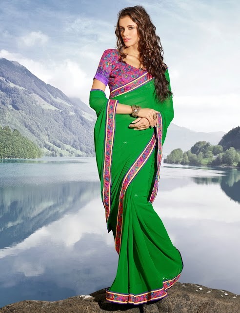 Green Saree With Border