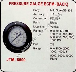 Pressure Gauge BCPM - Mid Steel, 3/8 BSP Connection, 0-10000 PSI | Accurate Reading, Durable Design, Vertical Mounting