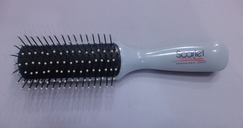 SHB Flat Brush Silver Small - Plastic & Metal, Small Size, White Nylon Bristles | Ergonomic Handle, Gentle Detangling, Lightweight