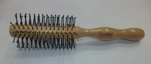 SHB MINI WOODEN ROUND SMALL - Wood and Metal, 100 mm Handle, Beige Nylon Bristles | Small, Lightweight, Durable Hair Brush
