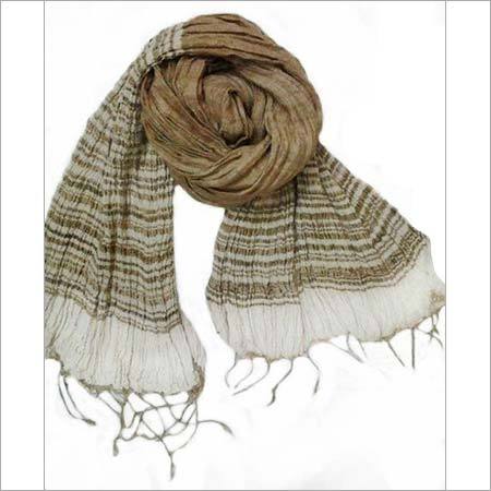 Tussar Silk Natural Crinkle Scarf - Medium Length, Brown and White | Daily Use for All Seasons: Rainy, Spring, Summer, Winter