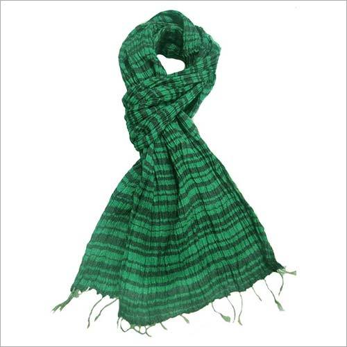 Colorful Tussar Silk & Cotton Blended Scarf - Silk Blend Medium Length Green Color | Versatile for Rainy Summer & Winter Daily Wear