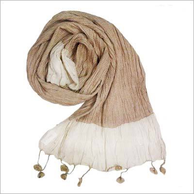 Blended Silk Crinkle Scarf - Brown and White Medium-Length | Versatile for Daily Wear in All Seasons