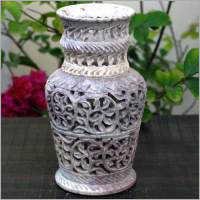 Marble Flower Pot - Intricate Carved Design, Variable Dimensions, Grey Color | Beautiful Appearance, Durable Material, Versatile Use
