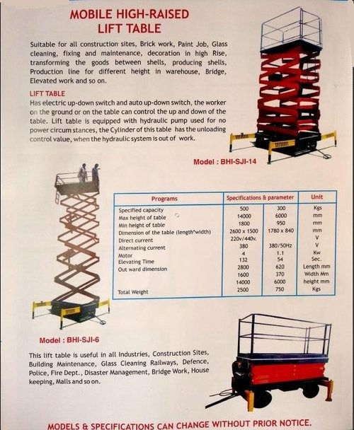 mobile high raised lift table  