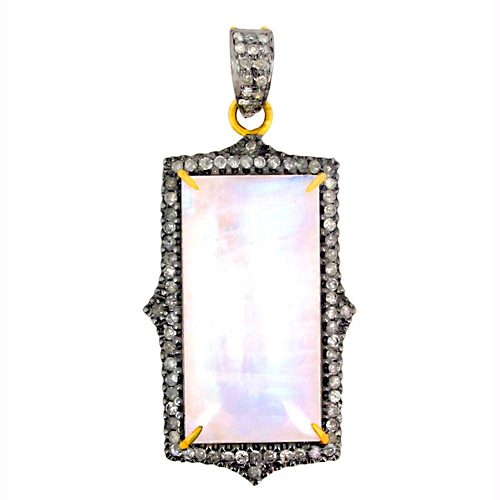 Gold Moonstone Diamond Pendant
