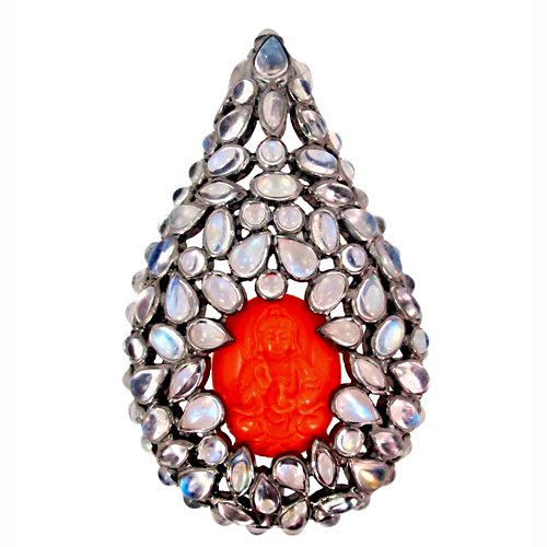 Moonstone Coral Gold Pendant