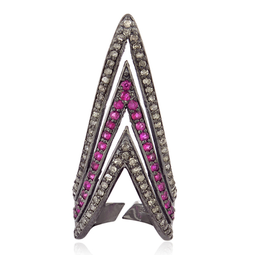 Pave Diamond Ruby Gemstone Designer Ring Jewelry