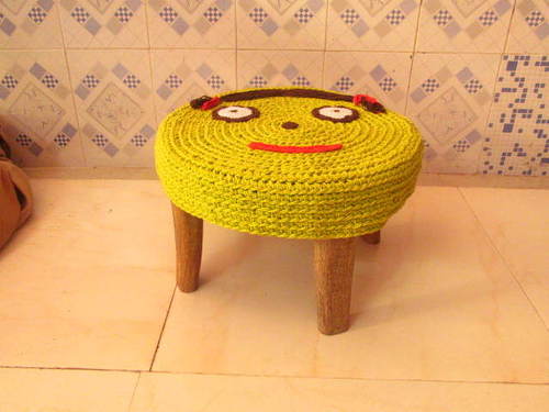 Knitted wood stool