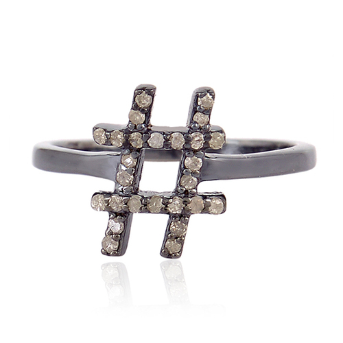 Designer Pave Diamond Fashion Ring Jewelry - 925 Sterling Silver, Custom Size, 0.19 Ct Diamond | Elegant Design, Pave Setting, Handmade