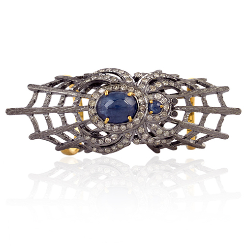 Spider Web Designer Pave Diamond Ring Jewelry - 18k Gold, 925 Silver, Blue Sapphire 3.45 Ct, Diamond 0.96 Gm, Custom Size, Handcrafted