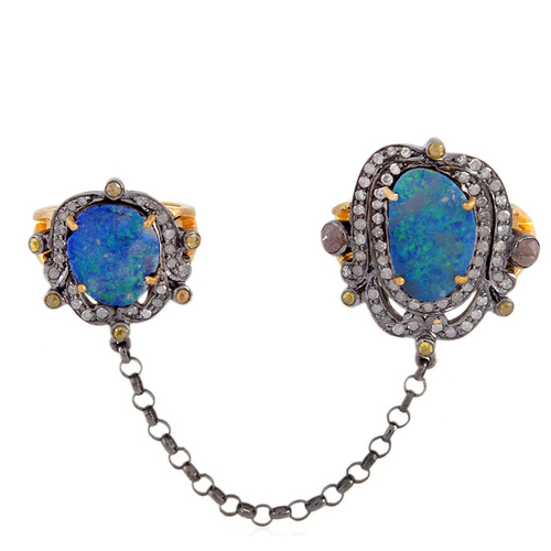 Diamond Gemstone Gold Chain Ring Jewelry