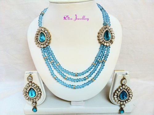 Crystal Sky Blue 3 line Necklace Set 25