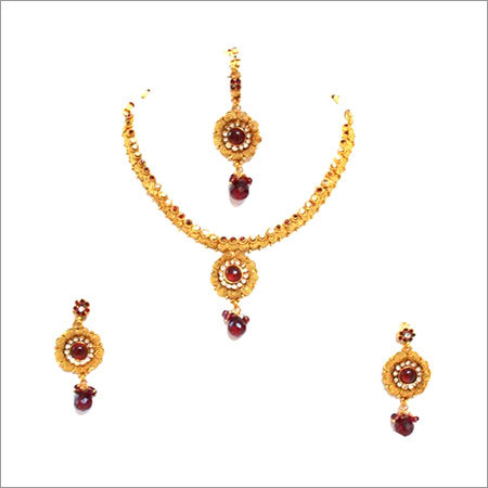 Purple Kundan Gold Tone Necklace Set 40