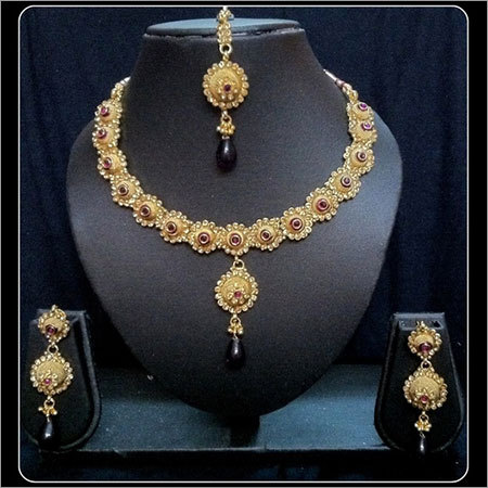 Purple Kundan Gold Tone Necklace Set 41 - Gold-Toned Alloy, 16-18 Inches, Purple | Elegant Design, Drop Earrings, Kundan Stones, High Polish Finish