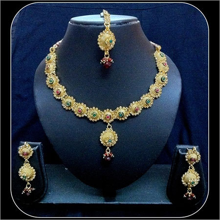 Red Green Kundan Gold Tone Necklace Set 42