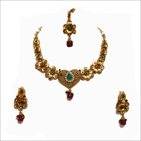 Red Green Heart Kundan Necklace Set 43