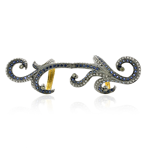 Blue Sapphire Pave Diamond Fashion Knuckle Ring Jewelry