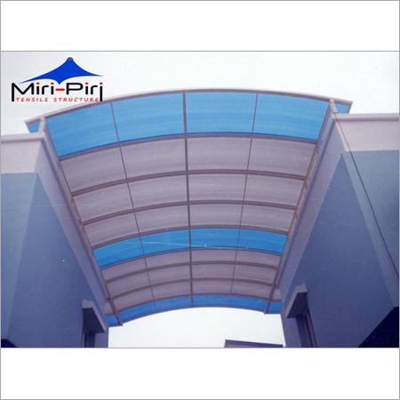 White And Blue Outdoor Walkway Shade