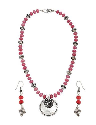 German Silver Ethnic Necklace Drop Earrings