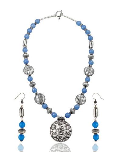 German Silver Ethnic Necklace Set Drop Earrings