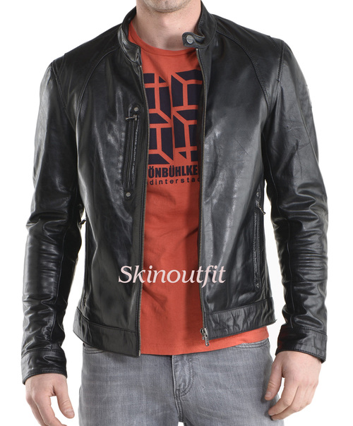 Mens Slim Fit Black Leather Jacket