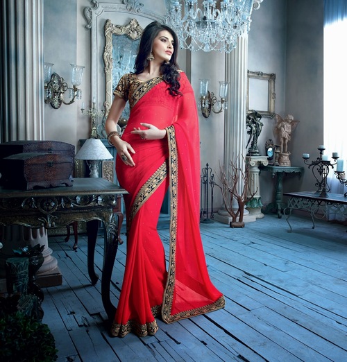 Latest Designer Saree - Chiffon Saree with Art Silk Blouse, 6.30 Meters, Pink, Unstitched Blouse, Elegant Design