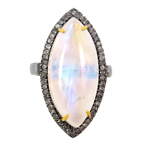 Gold Diamond Moonstone Ring