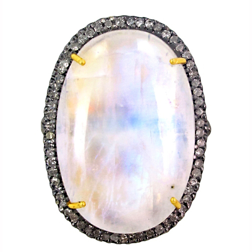 Gold Diamond Moonstone Ring