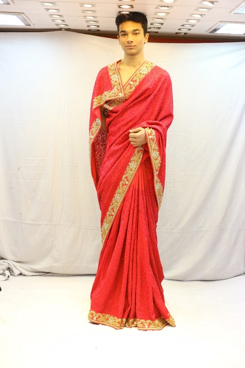 Saree - Silk, 5.5 Meters, Red | Elegant Drape, Soft Fabric, Gold Thread Embroidery