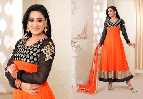 Beautiful Unstitched Salwar Suit - Georgette Fabric, Full Sleeves, Sizes 34-44 | Embroidered, Patch Work, Santoon Bottom, Chiffon Dupatta