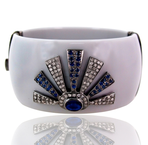 Blue Sapphire Diamond Gold Bangle