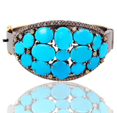 Gold Diamond Turquoise Bangle
