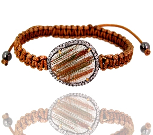 Rutile Diamond Macrame Gold Bracelet