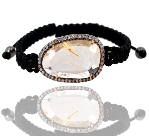 Rutile Diamond Macrame Gold Bracelet