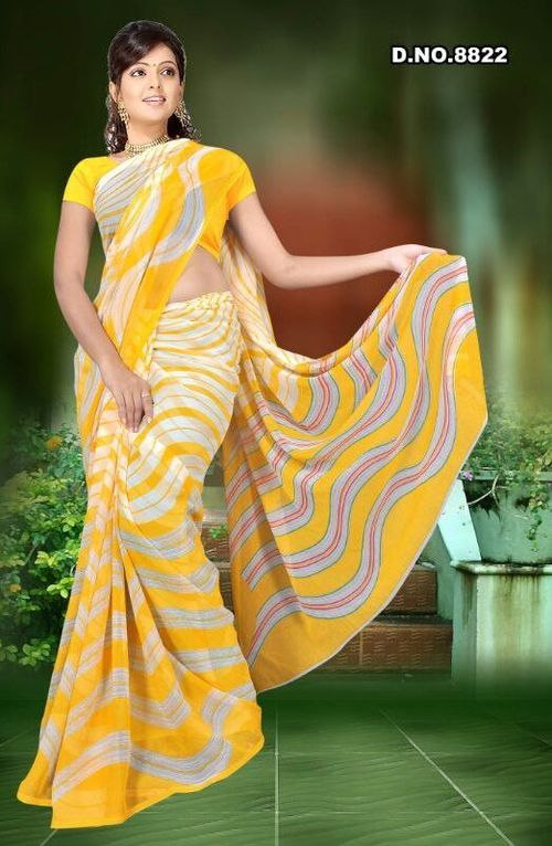 Printed Saree - Polyester, 5.5 Meters, Yellow | Elegant Design, Soft Fabric, Vibrant Print, Comfortable Wear