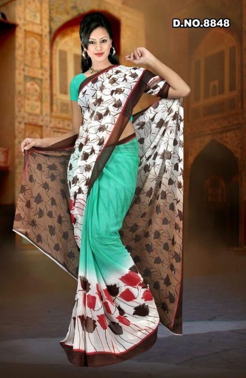Printed Saree - Silk, 5.5 Meters, Sea Blue | Elegant Design, Soft Fabric, Seamless Print, Comfortable Wear