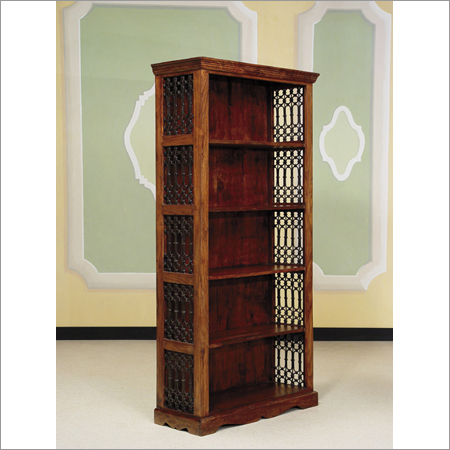 Iron Grill Bookshelf - Sheesham Wood, 72x36x12 inches, Brown | Stylish Design, Iron Accents, 5 Shelves, Polished Finish