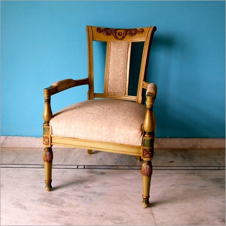 Classic Arm Chair - Wood, Fabric, 36x24x30 inches, Beige | Elegant Design, Comfortable Seating, Hand-Painted Finish, Handcrafted Armrests