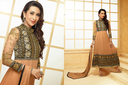 Anarkali Salwar Suits - Georgette, Free Size, Cream | Embroidered, Elegant Design, Soft Fabric, Stylish Look, Comfortable Wear, Occasion Wear, Long Sleeves, 54 Inches Length