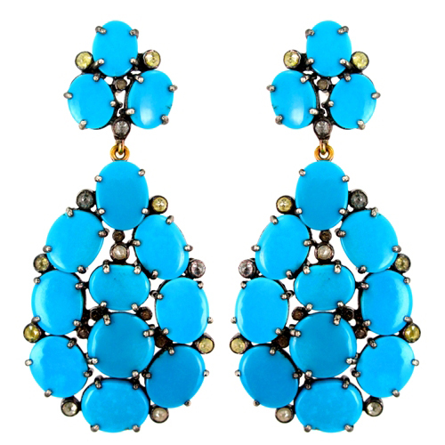 Diamond Turquoise Gold Earrings